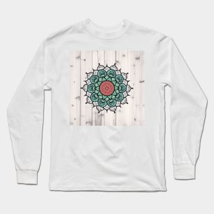 Southwestern Bohemian Boho Chic Mandala Pattern Pink Mint Green Cactus Succulent Long Sleeve T-Shirt